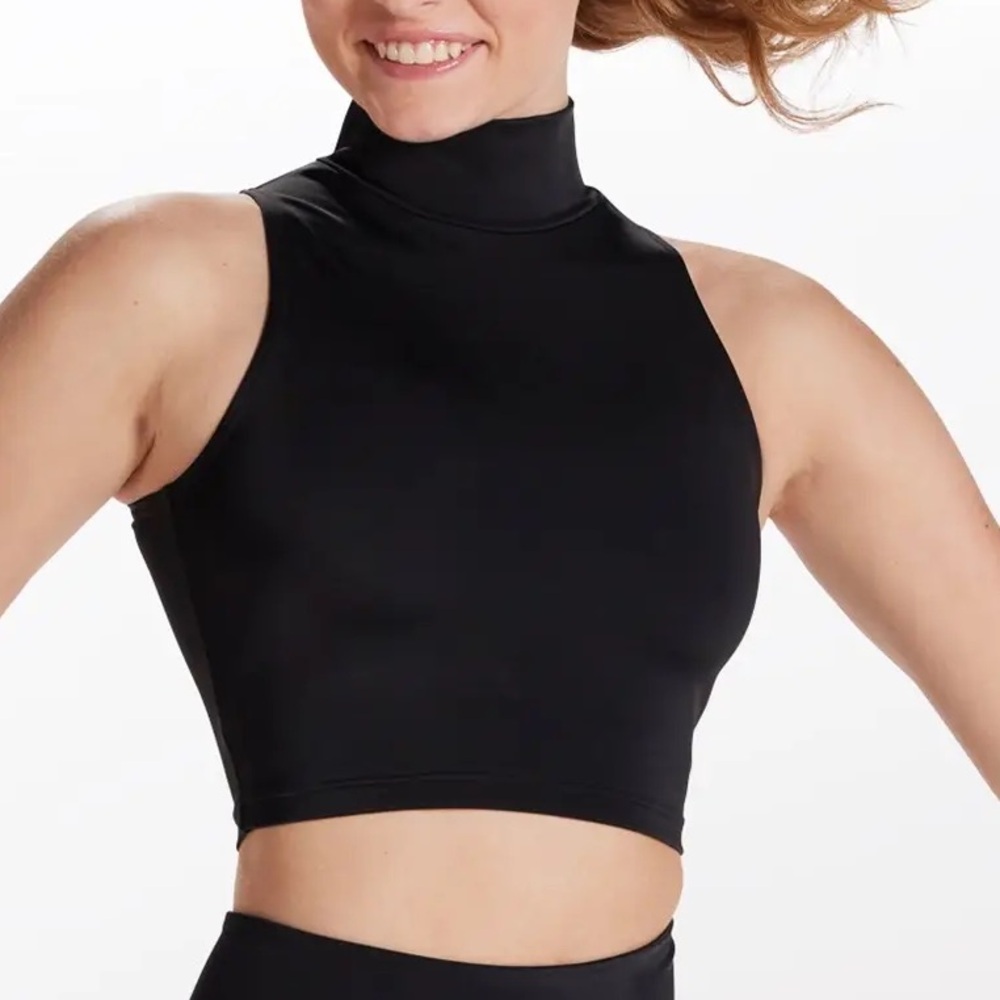 Balera Black Mock Neck Sleeveless Nylon Crop Top Athletic Top- sz M
